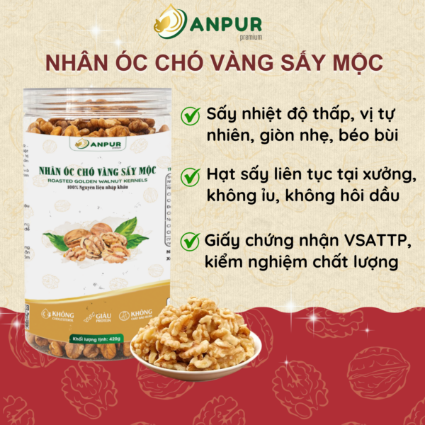 NHÂN ÓC CHÓ VÀNG MỸ SẤY MỘC